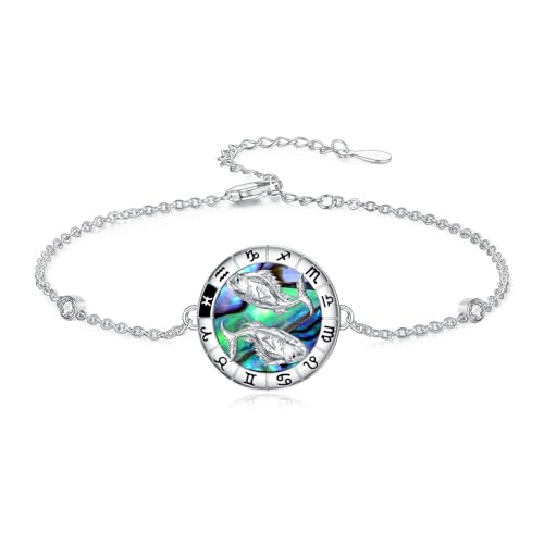 enjoylifecreative Damen Sternzeichen Fische Armband 925er Sterling Silber Pisces Horoskop Abalone Muschel Armkette Sternbild Astrologie Geburtstag Schmuck Geschenke für Frauen Mädchen von enjoylifecreative