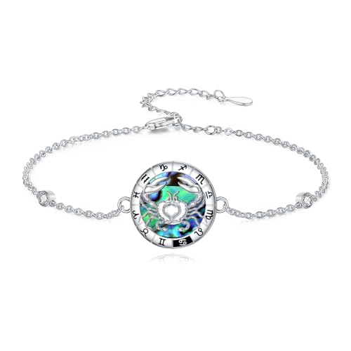 enjoylifecreative Damen Sternzeichen Krebs Armband 925er Sterling Silber Cancer Horoskop Abalone Muschel Armkette Sternbild Astrologie Geburtstag Schmuck Geschenke für Frauen Mädchen von enjoylifecreative