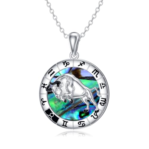 enjoylifecreative Damen Stier Sternzeichen Halskette 925er Sterling Silber Taurus Horoskop Abalone Muschel Anhänger Kette Sternbild Astrologie Geburtstag Schmuck Geschenke für Frauen Mädchen von enjoylifecreative