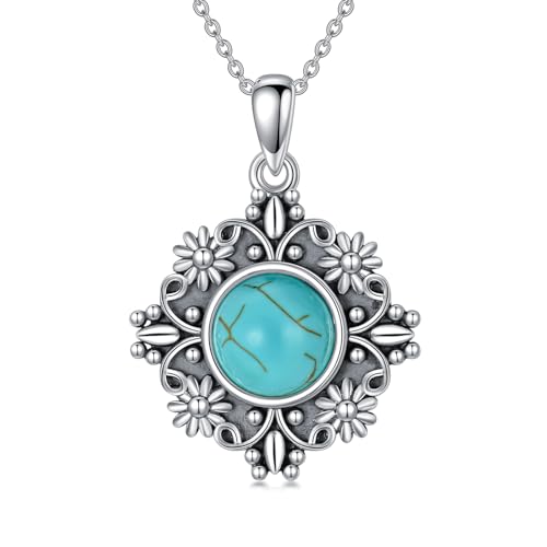 enjoylifecreative Damen Türkis Anhänger Halskette 925er Sterling Silber Vintage Gänseblümchen Kette Geburtstag Weihnachten Schmuck Geschenke für Frauen Mädchen von enjoylifecreative