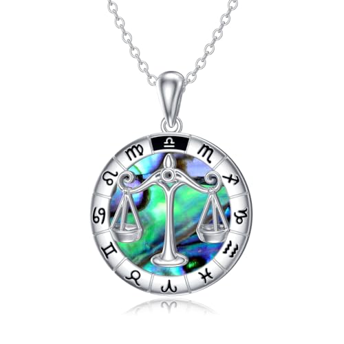 enjoylifecreative Damen Waage Sternzeichen Halskette 925er Sterling Silber Libra Horoskop Abalone Muschel Anhänger Kette Sternbild Astrologie Geburtstag Schmuck Geschenke für Frauen Mädchen von enjoylifecreative