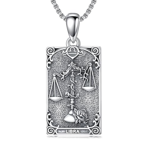 enjoylifecreative Damen Waage Sternzeichen Halskette 925er Sterling Silber Libra Horoskop Tarotkarte Anhänger Kette Sternbilder Astrologie Geburtstag Schmuck Geschenke für Frauen von enjoylifecreative