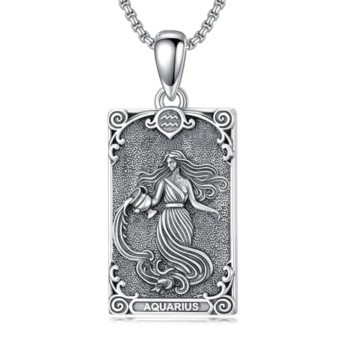 enjoylifecreative Damen Wassermann Sternzeichen Halskette 925er Sterling Silber Aquarius Horoskop Tarotkarte Anhänger Kette Sternbilder Astrologie Geburtstag Schmuck Geschenke für Frauen von enjoylifecreative