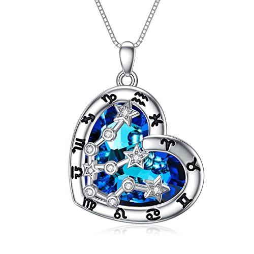 enjoylifecreative Damen Wassermann Sternzeichen Halskette 925er Sterling Silber Aquarius Sternbilder Stern Kristall Anhänger Kette Horoskop Astrologie Geburtstag Schmuck Geschenke für Frauen Mädchen von enjoylifecreative