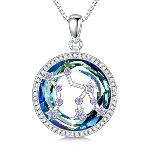 enjoylifecreative Damen Wassermann Sternzeichen Kristall Halskette 925er Sterling Silber Aquarius Geburtsstein Horoskop Anhänger Kette Sternbild Astrologie Schmuck Geschenke für Frauen Mädchen von enjoylifecreative