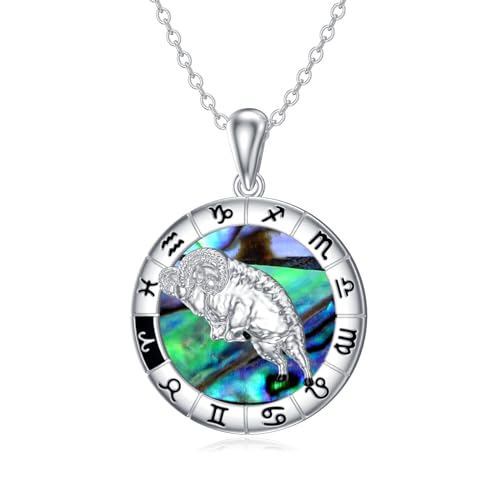 enjoylifecreative Damen Widder Sternzeichen Halskette 925er Sterling Silber Aries Horoskop Abalone Muschel Anhänger Kette Sternbild Astrologie Geburtstag Schmuck Geschenke für Frauen Mädchen von enjoylifecreative