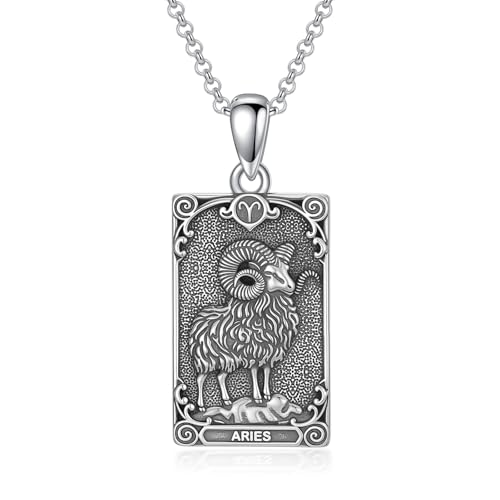 enjoylifecreative Damen Widder Sternzeichen Halskette 925er Sterling Silber Aries Horoskop Tarotkarte Anhänger Kette Sternbilder Astrologie Geburtstag Schmuck Geschenke für Frauen von enjoylifecreative