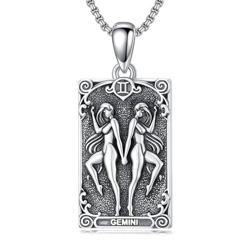 enjoylifecreative Damen Zwillinge Sternzeichen Halskette 925er Sterling Silber Gemini Horoskop Tarotkarte Anhänger Kette Sternbilder Astrologie Geburtstag Schmuck Geschenke für Frauen von enjoylifecreative
