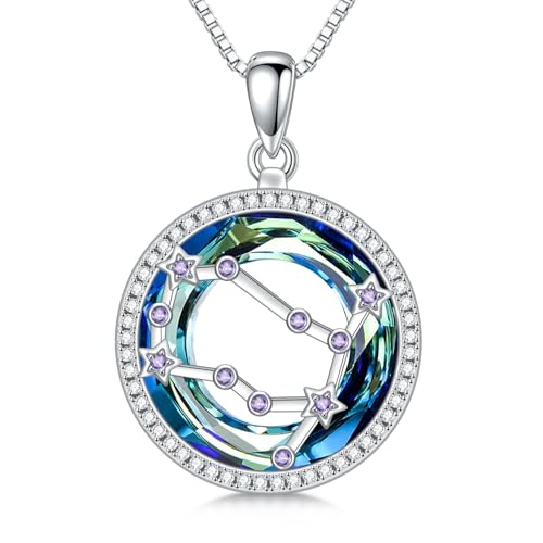 enjoylifecreative Damen Zwillinge Sternzeichen Kristall Halskette 925er Sterling Silber Gemini Geburtsstein Horoskop Anhänger Kette Sternbild Astrologie Schmuck Geschenke für Frauen Mädchen von enjoylifecreative