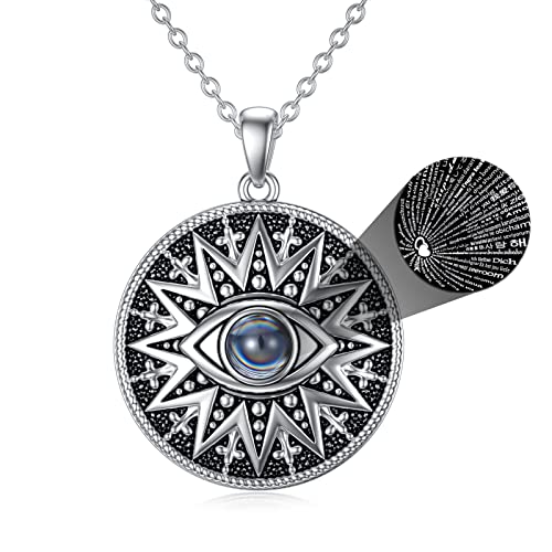 enjoylifecreative Evil Eye Anhänger Halskette 925er Sterling Silber Nazar Auge 100 sprachen ich liebe dich Projektion kette evil eye Schmuck Geschenk für Damen Mädchen von enjoylifecreative