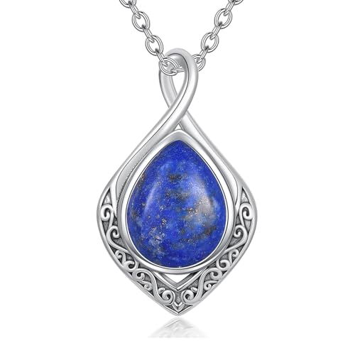 enjoylifecreative Filigrane Lapislazuli Halskette 925er Sterling Silber Unendlichkeitszeichen Anhänger Kette Geburtstag Weihnachten Schmuck Geschenke für Frauen von enjoylifecreative