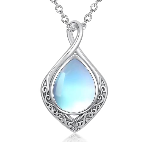 enjoylifecreative Filigrane Mondstein Halskette 925er Sterling Silber Unendlichkeitszeichen Anhänger Kette Geburtstag Weihnachten Schmuck Geschenke für Frauen von enjoylifecreative