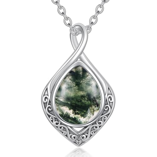 enjoylifecreative Filigrane Moosachat Halskette 925er Sterling Silber Unendlichkeitszeichen Anhänger Kette Geburtstag Weihnachten Schmuck Geschenke für Frauen von enjoylifecreative