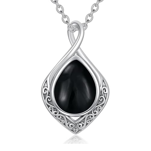 enjoylifecreative Filigrane Schwarzer Onyx Halskette 925er Sterling Silber Unendlichkeitszeichen Anhänger Kette Geburtstag Weihnachten Schmuck Geschenke für Frauen von enjoylifecreative