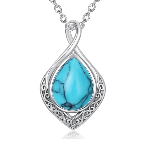 enjoylifecreative Filigrane Türkis Halskette 925er Sterling Silber Unendlichkeitszeichen Anhänger Kette Geburtstag Weihnachten Schmuck Geschenke für Frauen von enjoylifecreative