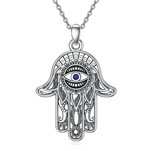 enjoylifecreative Hamsa Evil Eye Halskette S925 Sterling Silber Hamsa Hand Halskette für Frauen Hamsa Blumenschmuck Geburtstagsgeschenk von enjoylifecreative