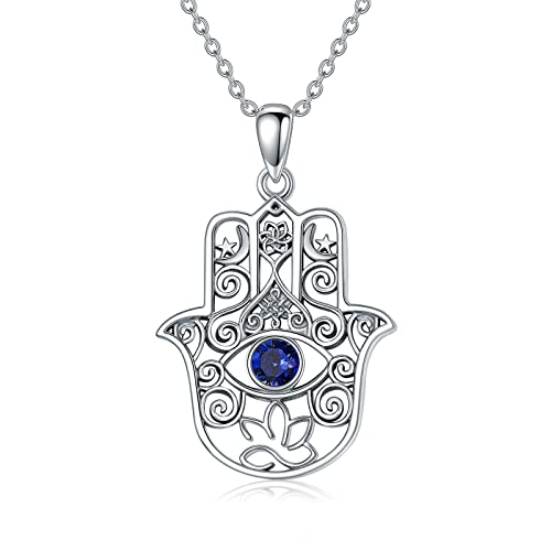 enjoylifecreative Hamsa Hand Evil Eye Halskette für Damen 925 Sterling Silber Fatimas Hand Nazar Auge Anhänger Kette Hand der Fatima Amulett Schmuck Geschenk für Frauen Mädchen von enjoylifecreative