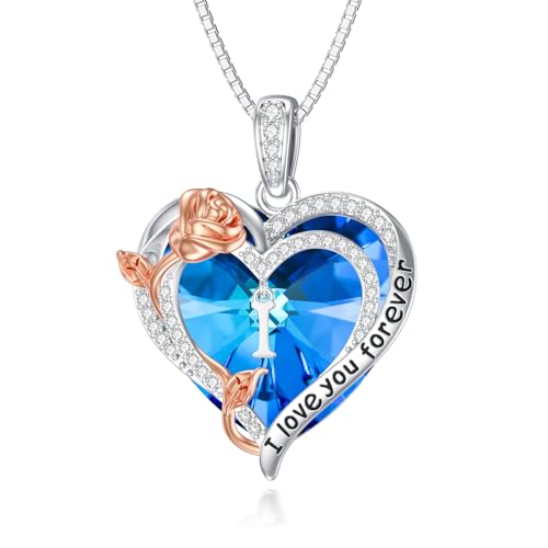 enjoylifecreative Initialen I Halskette für Damen 925 Sterling Silber Anfangsbuchstabe Alphabet Rose Herz Kristall Halskette Brief Buchstabe Kette Initial Anhänger Schmuck Geschenke für Frauen Mädchen von enjoylifecreative