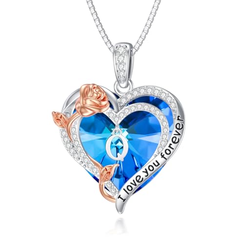 enjoylifecreative Initialen Q Halskette für Damen 925 Sterling Silber Anfangsbuchstabe Alphabet Rose Herz Kristall Halskette Brief Buchstabe Kette Initial Anhänger Schmuck Geschenke für Frauen Mädchen von enjoylifecreative