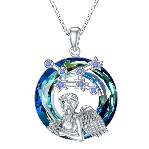 enjoylifecreative Damen Jungfrau Sternzeichen Kristall Halskette 925er Sterling Silber Virgo Geburtsstein Horoskop Anhänger Kette Sternbild Astrologie Schmuck Geschenke für Frauen Mädchen von enjoylifecreative