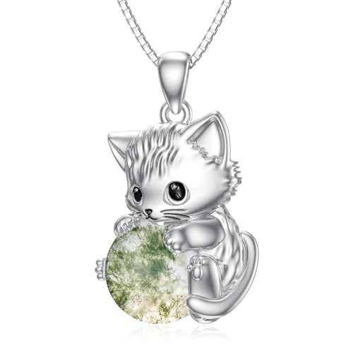 enjoylifecreative Katzen Halskette mit Moosachat Sterlingsilber niedlicher Katzen Anhänger Halskette Geburtstag Weihnachten Katzenschmuck Geschenk für Frauen und Mädchen enjoylifecreative Katzen Halskette mit Moosachat Sterlingsilber niedlicher Katzen Anhänger Halskette Geburtstag Weihnachten Katzenschmuck Geschenk für Frauen und Mädchen von enjoylifecreative