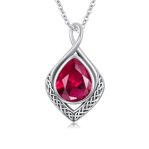enjoylifecreative Keltischer Knoten Halskette für Damen 925 Sterling Silber Unendlichkeitszeichen Juli Geburtsstein Anhänger Kette Keltischer Schmuck Geschenk für Frauen Mädchen von enjoylifecreative