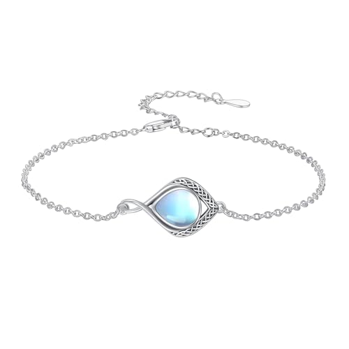 enjoylifecreative Keltisches Armband Damen 925er Sterling Silber Unendlichkeitszeichen Mondstein Armband keltischer Knoten Schmuck Geschenke für Frauen und Mädchen von enjoylifecreative