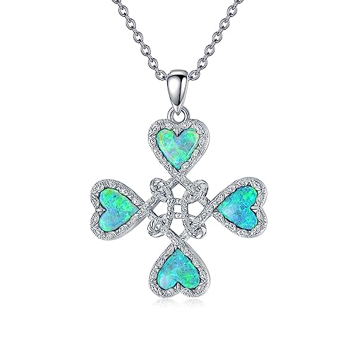 enjoylifecreative Kleeblatt Halskette für Frauen Kleeblatt Liebhaber Sterling Silber Hexenknoten Halskette mit simuliertem grünem Opal Kleeblatt Kleeblatt Schmuck von enjoylifecreative