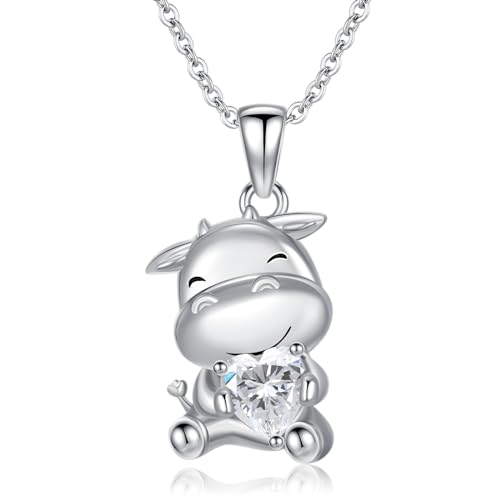 enjoylifecreative Kuh Halskette für Frauen Tochter Geburtsstein Halskette aus Sterlingsilber Kuh Schmuck Geschenke für Mädchen Tochter Enkelin Nichte Geburtstag Weihnachten Abschlussgeschenk von enjoylifecreative