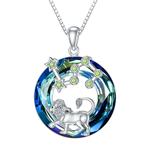 enjoylifecreative Löwe-Kristall-Halskette für Frauen und Mädchen Sterlingsilber blauer Kristall Löwe-Konstellationen Zeichen-Halskette Horoskop-Anhänger Löwe-Schmuck von enjoylifecreative