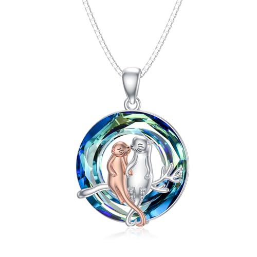 enjoylifecreative Otter Kristall Halskette für Damen 925er Sterling Silber Mutter Tochter Fischotter Anhänger Kette Geburtstag Muttertag Schmuck Geschenk für Mama Tochter von enjoylifecreative