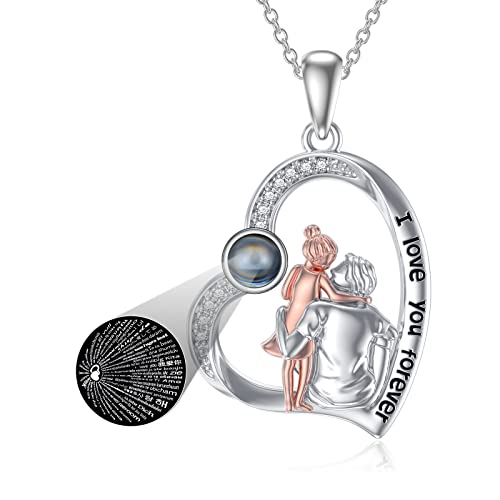 enjoylifecreative Personalisierte Sterling Silber Tochter Halskette von Papa Mama Ich liebe dich Halskette 100 Sprachen Vater Tochter Schmuck Geschenke von enjoylifecreative