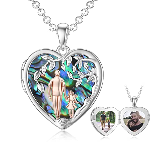 enjoylifecreative Personalisiert Vater Tochter Medaillon Halskette S925 Sterling Silber Abalone Muschel Tochter Geschenke von Papa Mama Ich liebe dich für immer Tochter Medaillon Schmuck Geschenk… von enjoylifecreative