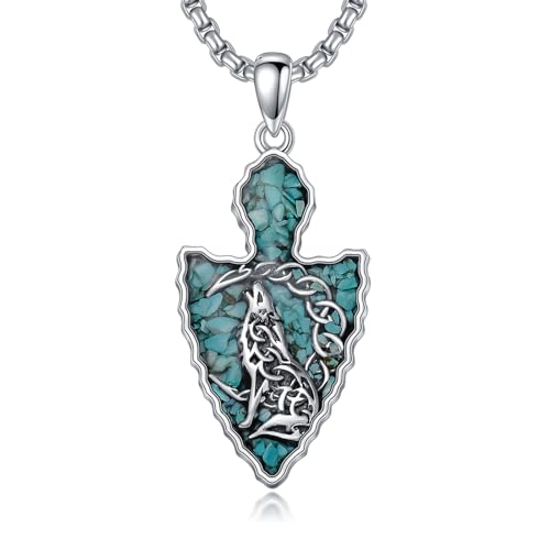 enjoylifecreative Keltischer Wolf Mond Halskette für Herren 925 Sterling Silber Pfeil Türkis Kette Pfeilspitzen Wolf Anhänger Schmuck Geschenk für Männer Jungen Wolfsliebhaber enjoylifecreative Keltischer Wolf Mond Halskette für Herren 925 Sterling Silber Pfeil Türkis Kette Pfeilspitzen Wolf Anhänger Schmuck Geschenk für Männer Jungen Wolfsliebhaber von enjoylifecreative