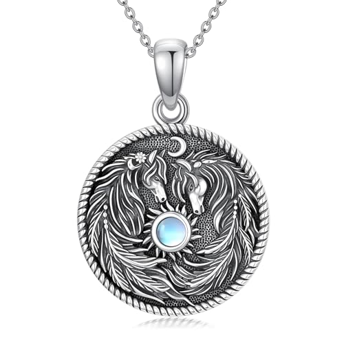 enjoylifecreative Pferd Halskette für Damen 925er Sterling Silber Pferde Anhänger Kette mit Mondstein Weihnachts Schmuck Geschenke für Frauen Pferdeliebhaber von enjoylifecreative