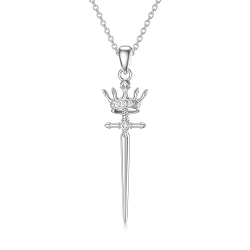 enjoylifecreative Schwert Krone Kreuz Halskette Sterling Silber CZ Schwert Anhänger Schmuck für Frauen Mädchen Geschenke von enjoylifecreative