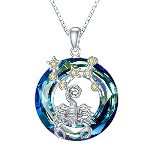enjoylifecreative Damen Skorpion Sternzeichen Kristall Halskette 925er Sterling Silber Scorpio Geburtsstein Horoskop Anhänger Kette Sternbild Astrologie Schmuck Geschenke für Frauen Mädchen von enjoylifecreative