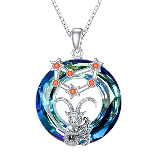 enjoylifecreative Steinbock Halskette für Damen und Mädchen Sterlingsilber blauer Kristall Steinbock Konstellationen Zeichen Halskette Horoskop Anhänger Steinbock-Schmuck von enjoylifecreative