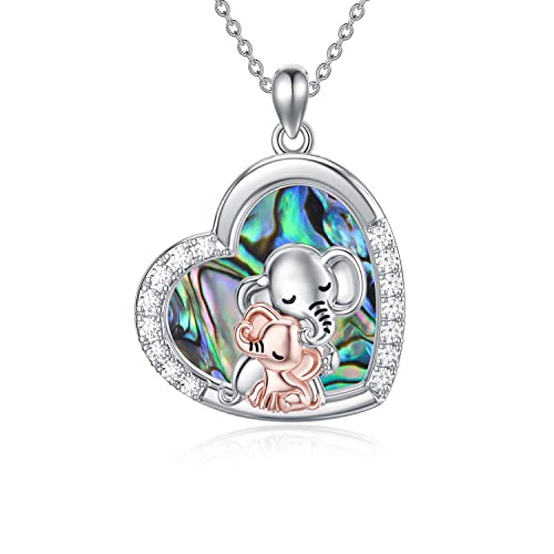 enjoylifecreative Sterling Silber Elefant Halskette Mutter Tochter Elefant Anhänger Halskette für Mädchen Abalone Muschel Herz Elefant Schmuck für Frauen Enkelin von enjoylifecreative