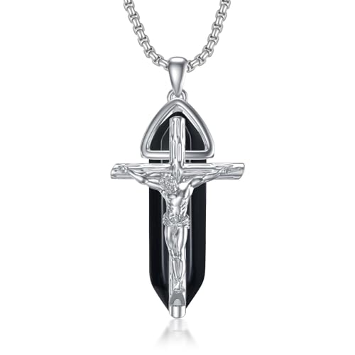 enjoylifecreative Sterling Silber Kreuz Kette für Männer Mädchen Kreuz Anhänger Kette für Jungen Glaube Kreuz Halskette Religiöser Schmuck für Herren Vater Sohn Kreuz Geschenk für Ihn(Jesus-4) von enjoylifecreative