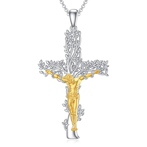 enjoylifecreative Sterling Silber Kreuz Kette für Männer Mädchen Kreuz Anhänger Kette für Jungen Glaube Kreuz Halskette Religiöser Schmuck für Herren Vater Sohn Kreuz Geschenk für Ihn(Jesus-5) von enjoylifecreative