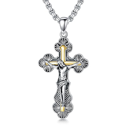 enjoylifecreative Sterling Silber Kruzifix Kreuz Halskette für Männer Frauen, 18 Karat vergoldet Kreuz Jesus Anhänger Halskette Jesus Geschenk für Thanksgiving Weihnachten von enjoylifecreative