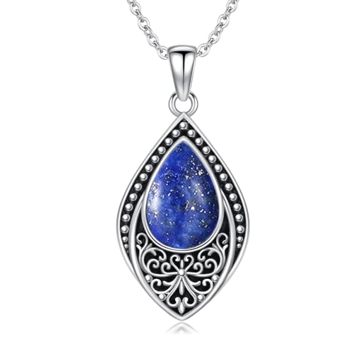 enjoylifecreative Lapislazuli Halskette 925er Sterling Silber Filigrane Tropfenanhänger Kette Geburtstag Weihnachten Schmuck Geschenke für Frauen von enjoylifecreative