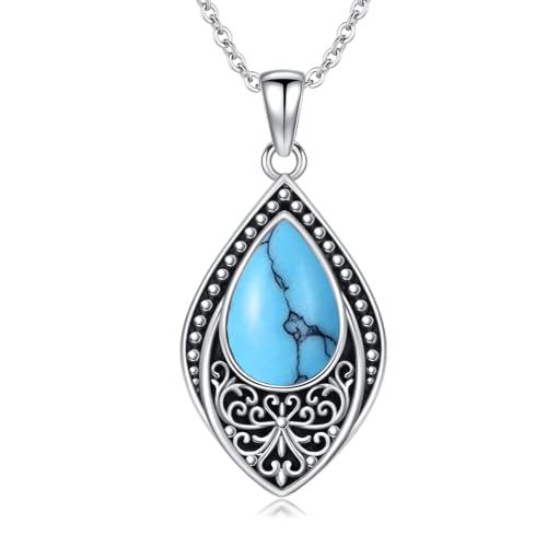enjoylifecreative Türkis Halskette 925er Sterling Silber Filigrane Tropfenanhänger Kette Geburtstag Weihnachten Schmuck Geschenke für Frauen von enjoylifecreative