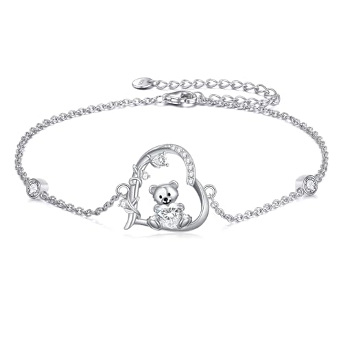 enjoylifecreative Teddybär Armband für Damen 925er Sterling Silber Bär Armkette mit April Geburtsstein Teddybären Schmuck Valentinstag Geburtstag Geschenk für Frauen und Mädchen von enjoylifecreative