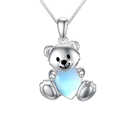 enjoylifecreative Teddybär Halskette für Damen 925er Sterling Silber Bär Mondstein Anhänger Kette Geburtstags Geschenk für Frauen Mutter Tochter Ehefrau von enjoylifecreative