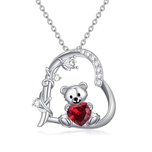 enjoylifecreative Teddybär Halskette für Damen 925er Sterling Silber Juli Geburtsstein Bär Anhänger Kette Geburtstag Valentinstag Teddy Bären Schmuck Geschenke für Frauen Mädchen von enjoylifecreative