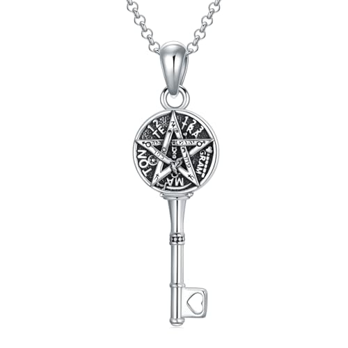 enjoylifecreative Tetragrammaton Halskette 925er Sterlingsilber Tetragrammaton Amuleto de Proteccion Anhänger Halskette Pentagramm Amulett Schmuck Geschenke für Frauen von enjoylifecreative