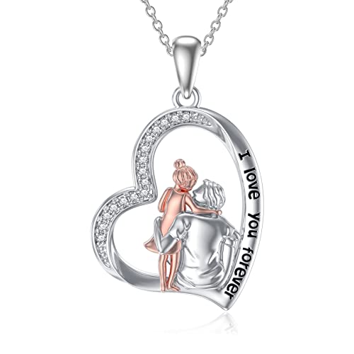 enjoylifecreative Tochter Halskette von Papa Mama Sterling Silber Vater Tochter Geschenke, Herz Liebe Anhänger Schmuck für Tochter von enjoylifecreative