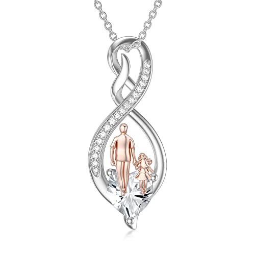 enjoylifecreative Tochter Kette von Papa Mutter Sterling Silber Vater Tochter Geschenk Infinity Herz Anhänger Geburtsstein Halskette für Tochter von enjoylifecreative